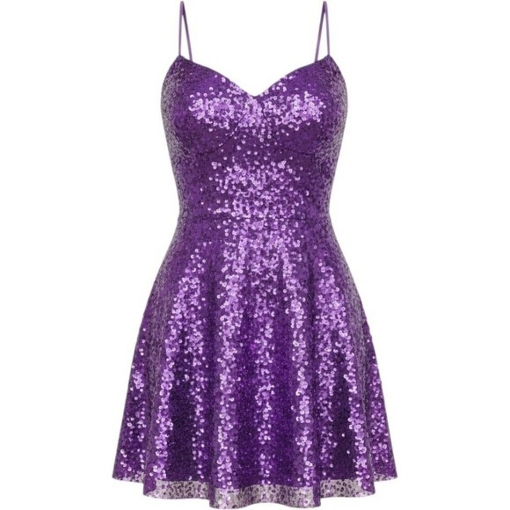 Scala Purple Sequin Silk Mini Dress Sweetheart Neck Prom Homecoming Size 8